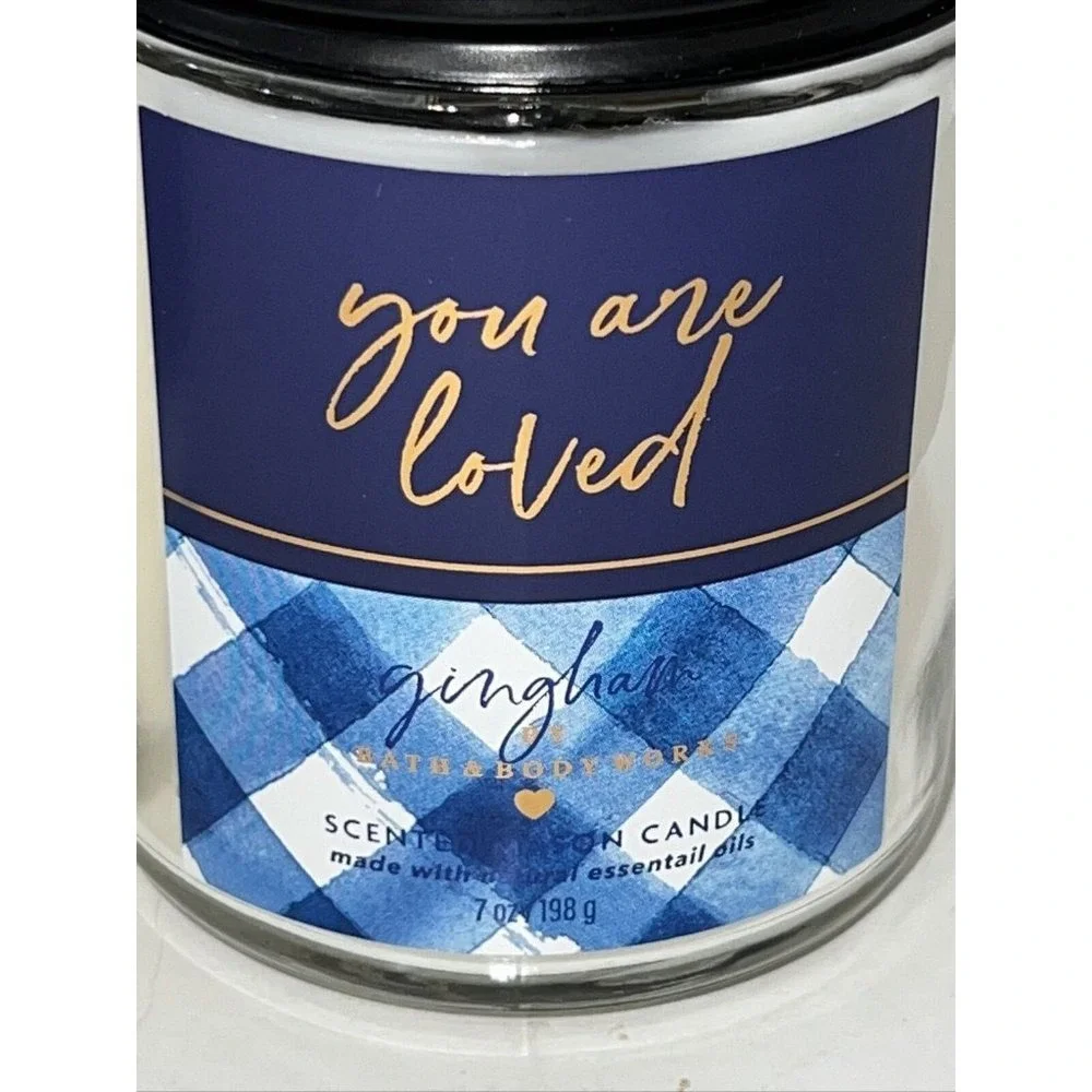 Bath & Body Works Gingham 7oz Scented Mason Jar Candle Set You Are Loved 2-Pack